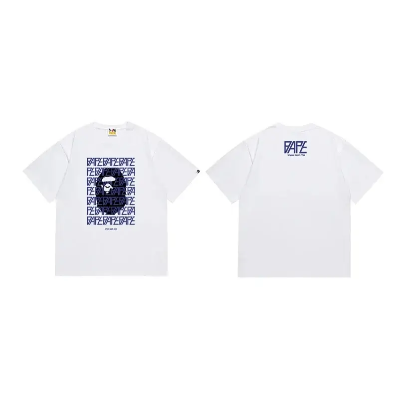 BAPE White T - shirt with Repeated BAPE Text & Ape - Head Graphic (Front) & BAPE Logo (Back)