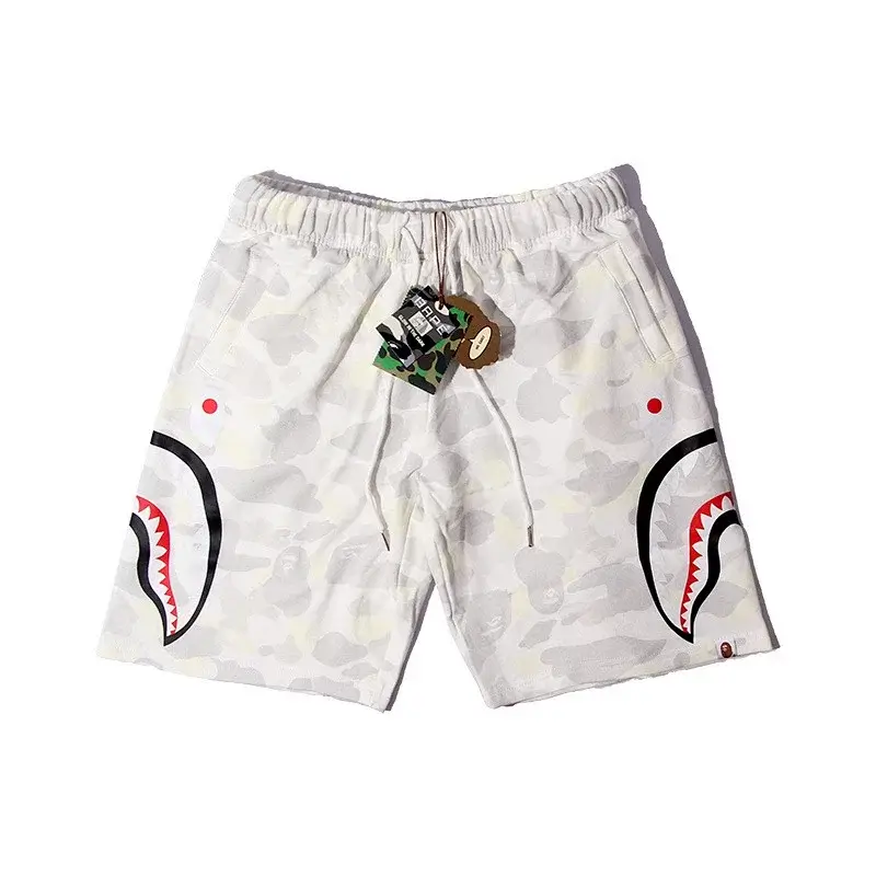BAPE White Camo Shark Mouth Print Drawstring Shorts