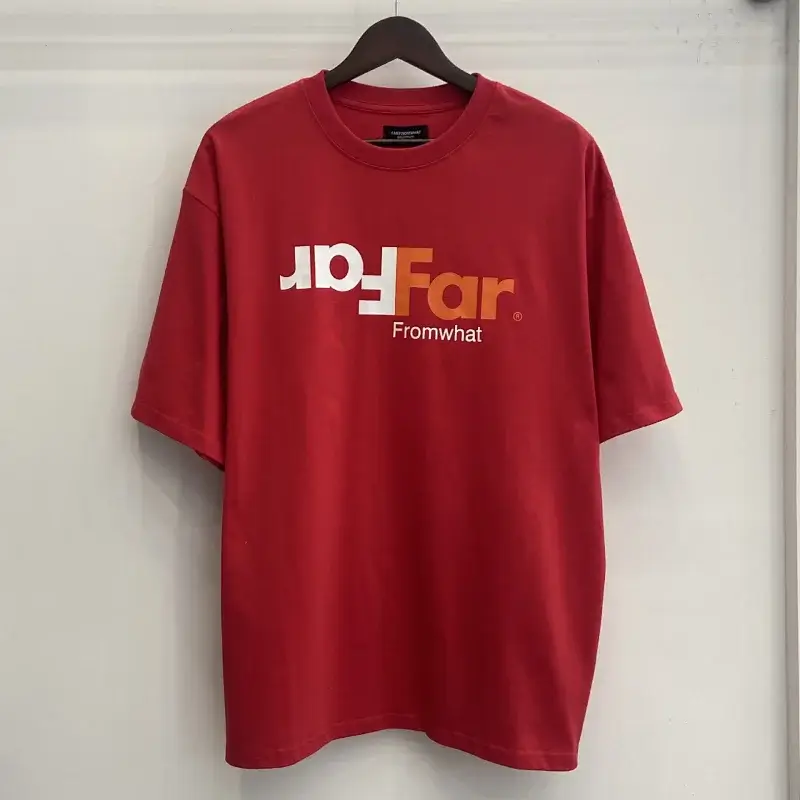 Far Red Oversized Crew Neck Short - Sleeve T - Shirt With Text Print