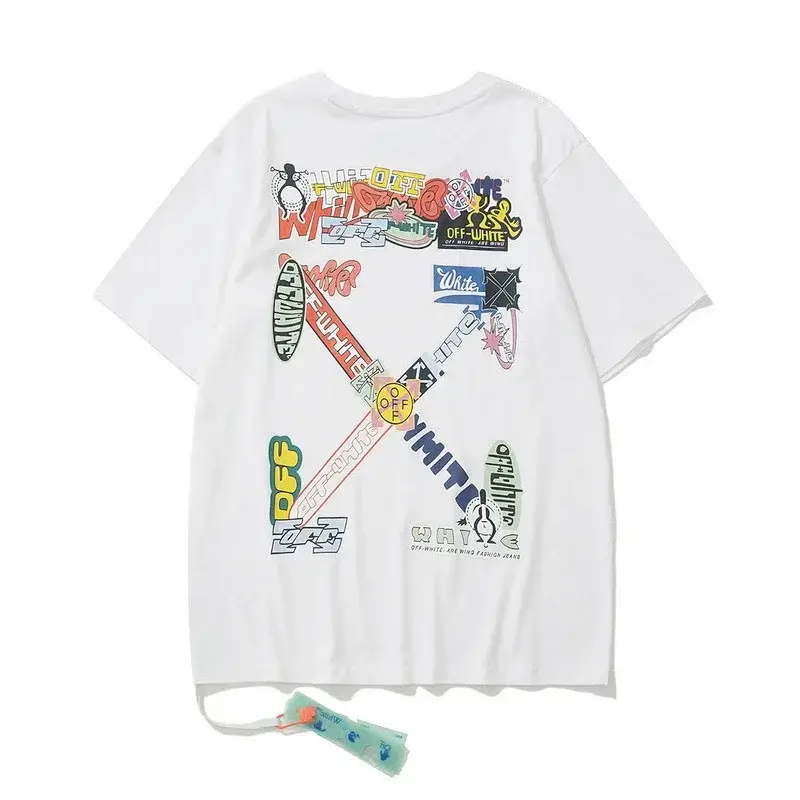 OFF-WHITE White T - Shirt with Back Graffiti Graphic & Arrow Design