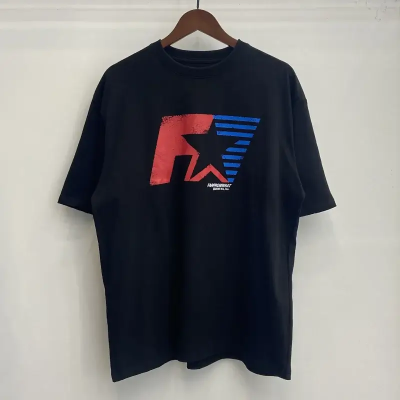 FAKEMARKET Black T - Shirt with Red Blue Star Graphic