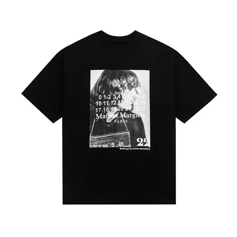 Maison Margiela Black Graphic Print Short - Sleeve T - Shirt (with Numbers & Portrait)