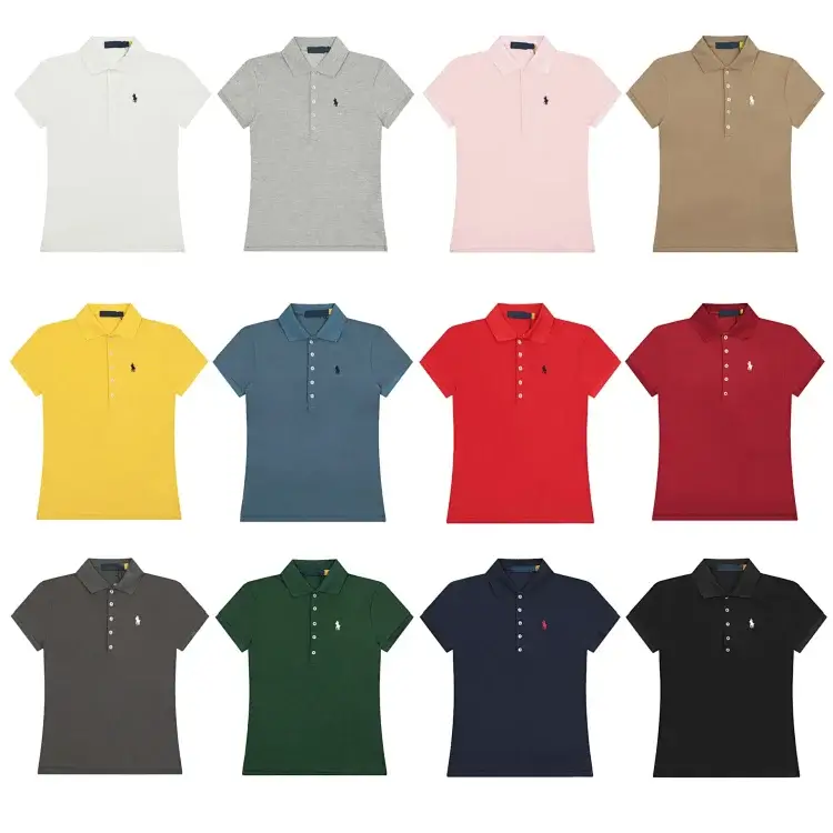 Polo Ralph Lauren Women's Short - Sleeve Polo Shirts with Embroidered Pony Logo (White/Gray/Pink/Tan/Yellow/Blue/Red/Burgundy/Dark Gray/Green/Navy/Black)