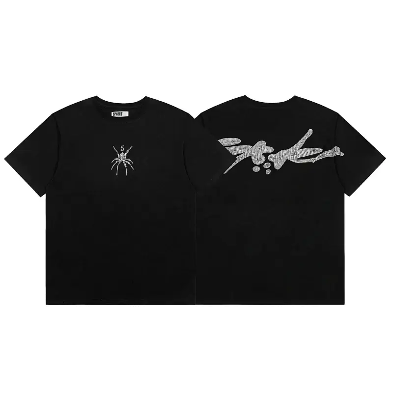 SP5DER Black Rhinestone Spider & Back Graphic T - Shirt