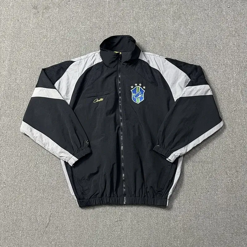 Copa Black and Gray Spliced Zip - Up Track Jacket with Brazilian Football Badge