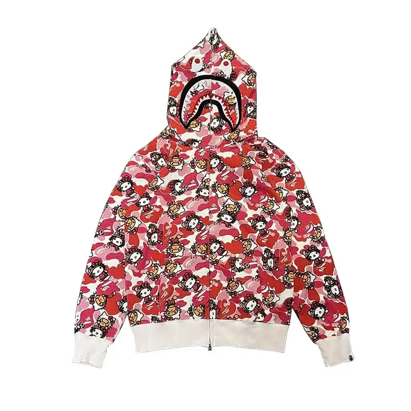 BAPE x Hello Kitty Red Camouflage Shark - Mouth Zip - Up Hoodie