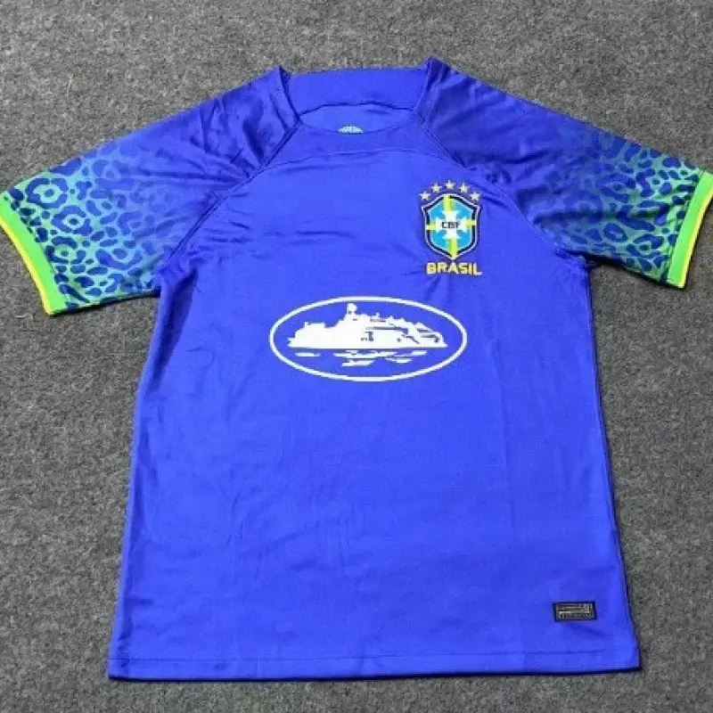 Corteiz Blue Brazil Jersey with Leopard Sleeves & Curtiz