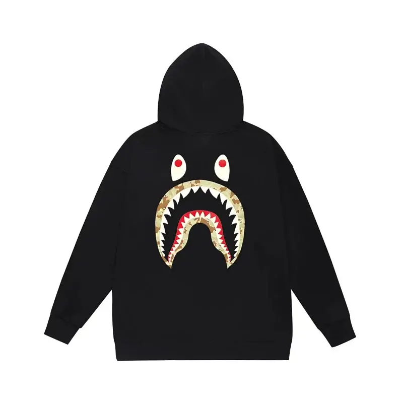BAPE Black Hooded Sweatshirt with Shark Mouth Graphic