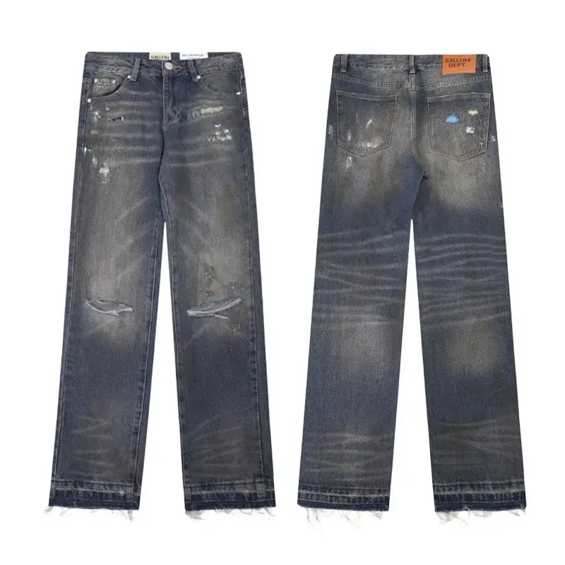GALLERY DEPT Dark Blue Distressed Ripped Straight - Leg Jeans with Worn - Out Details & Frayed Hems