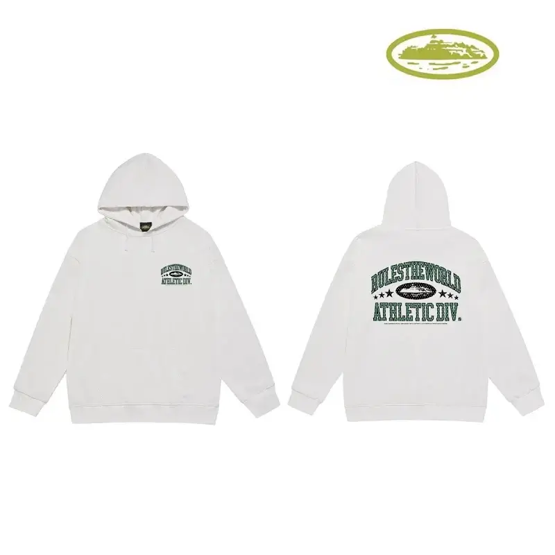 Corteiz White Hoodie with Front and Back Athletic Div. Prints