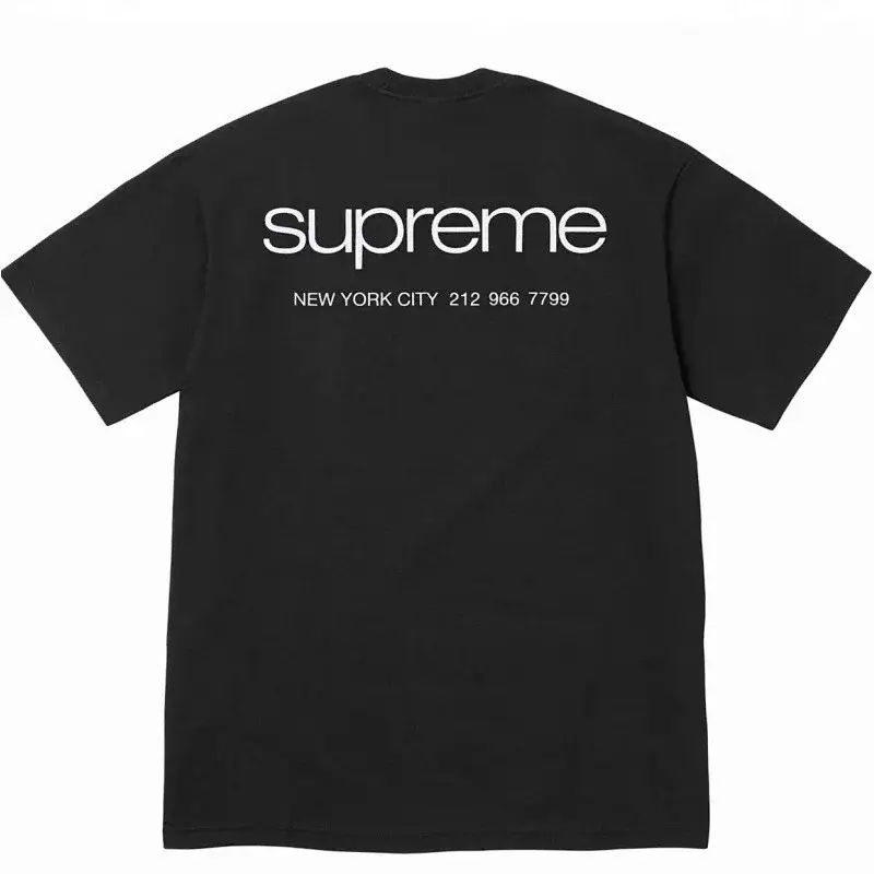 Supreme Black T - Shirt with Back "supreme" Logo & "NEW YORK CITY 212 966 7799" Text