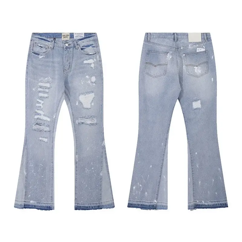 GALLERY DEPT Light Blue Distressed Paint - Splatter Flared Jeans