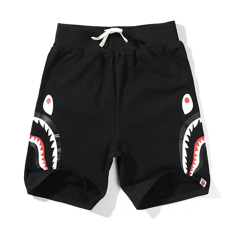 BAPE Black Shark Mouth Pattern Drawstring Shorts