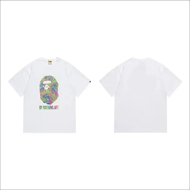 BAPE White T - Shirt with Colorful Ape - Head Graphic & "BY BATHING APE" Text
