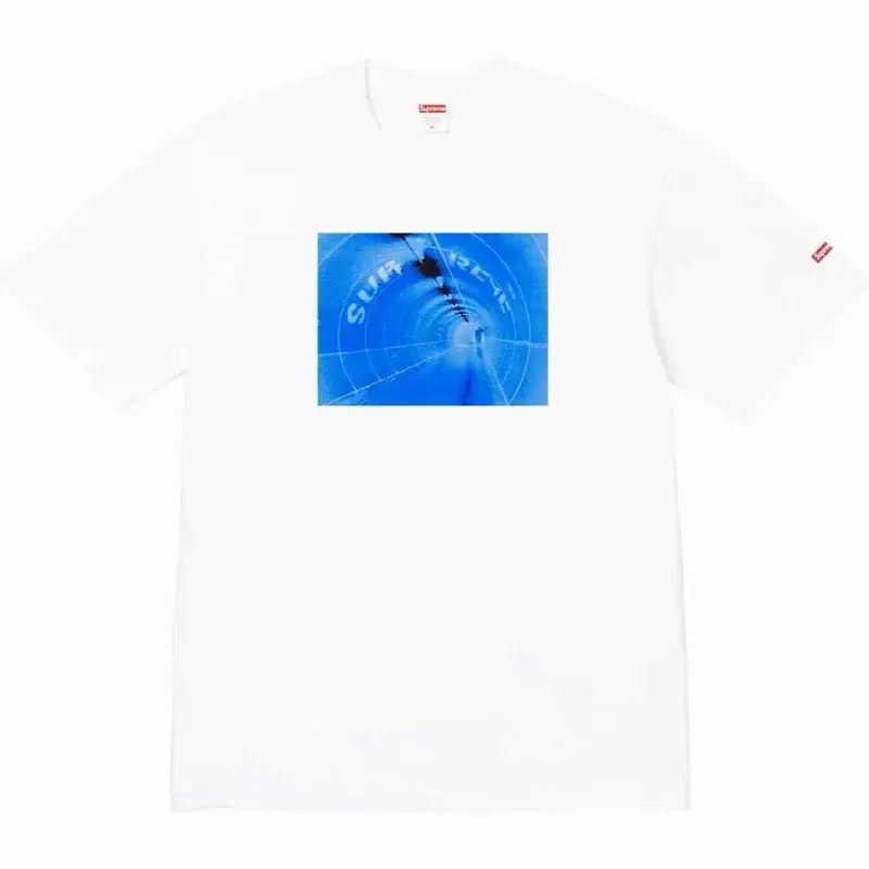 Supreme White T - Shirt with Blue Tunnel Graphic