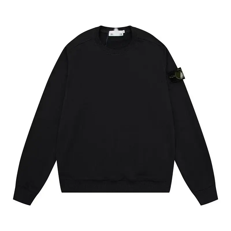 Stone Island Black Crewneck Sweatshirt with Iconic Compass Sleeve Badge