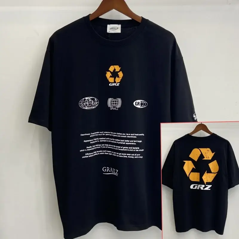 GRAILZ Black Oversized T - Shirt with Front & Back Recycle Logo + Text Graphic