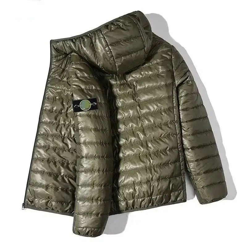 Stone Island Olive Green Hooded Lightweight Quilted Down Jacket
