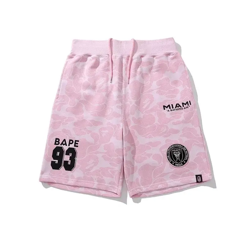BAPE Pink Camouflage Drawstring Shorts with "MIAMI", "BAPE 93", Badge & Ape Head Logo