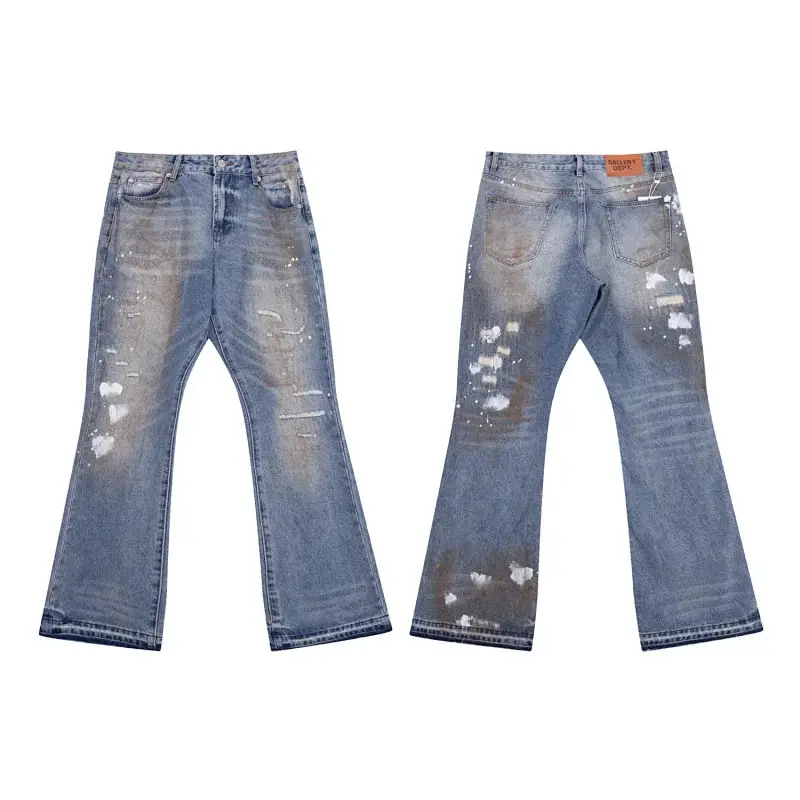 GALLERY DEPT Light Blue Distressed Paint - Splatter Flared Jeans