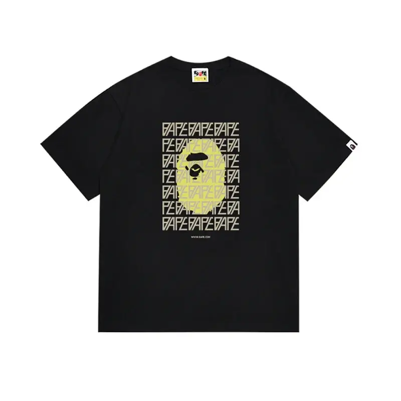 BAPE Black T - Shirt with Yellow Ape Head & Repeated BAPE Text