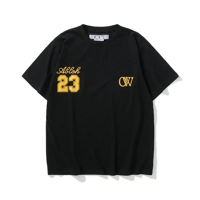 OFF - WHITE Black T - Shirt with Yellow "Abloh 23" and "OW" Graphics