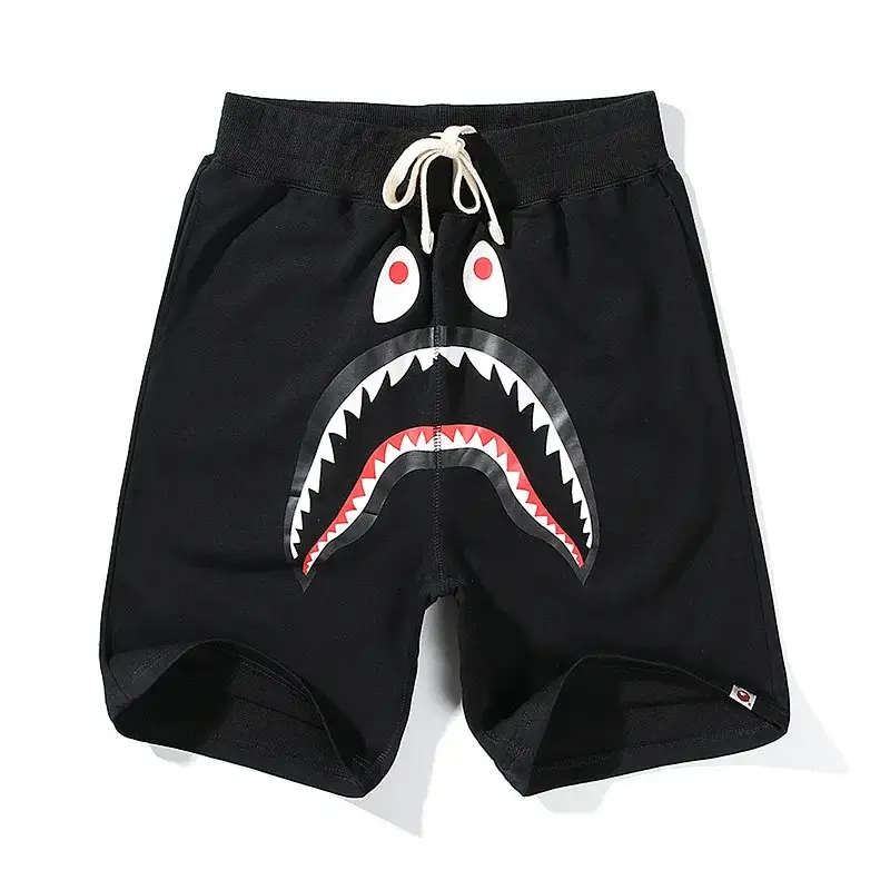 Bape Black Shark Mouth Print Drawstring Sweat Shorts