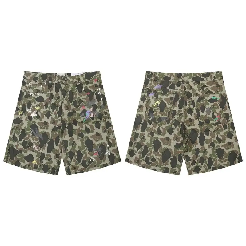 OFF-WHITE Camo Green Shorts with Colorful Graffiti Prints
