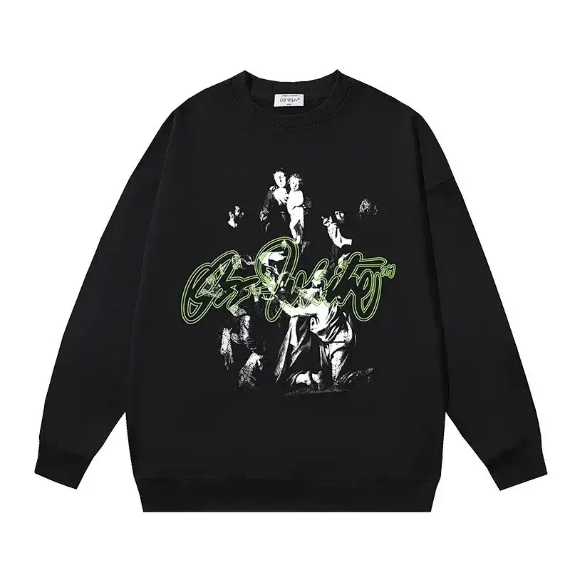 OFF-WHITE Black Crewneck with Religious Print