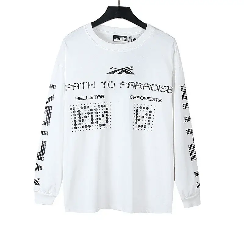 HELLSTAR White Long - Sleeve T - Shirt with "PATH TO PARADISE" & Graphic Design