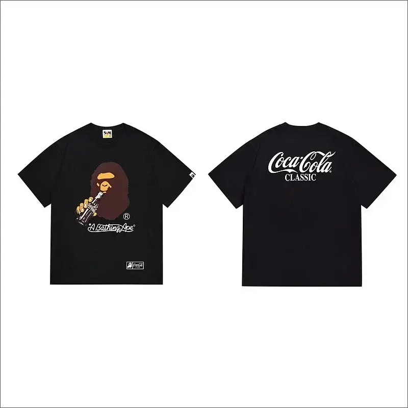 A Bathing Ape x Coca - Cola Black T - Shirt (Ape Head w/ Coke Bottle Front, Coca - Cola CLASSIC Back)