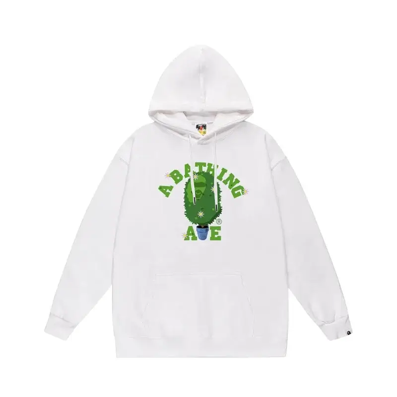 A BATHING APE White Hoodie with Green Tree - Shaped Ape Head Graphic