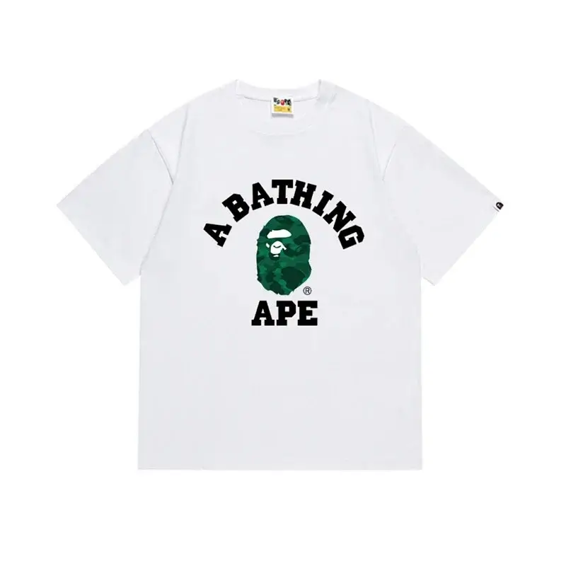 A BATHING APE White T - Shirt with Green Camo Ape Head Logo