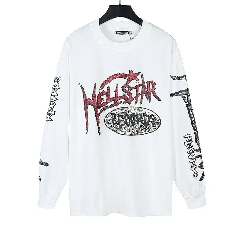 HELLSTAR White Long - Sleeve T - Shirt with Graffiti - Style HELLSTAR RECORDS Print