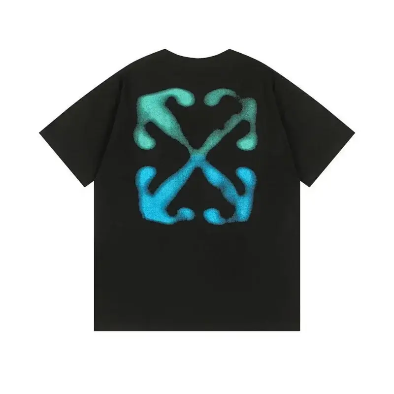 OFF-WHITE Black T - Shirt with Blue - Green Gradient Arrow X Logo