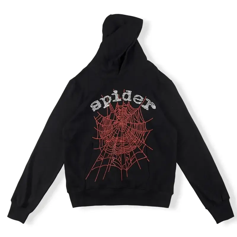 Spider Black Hoodie with Rhinestone Spider Web & "Spider" Graphic
