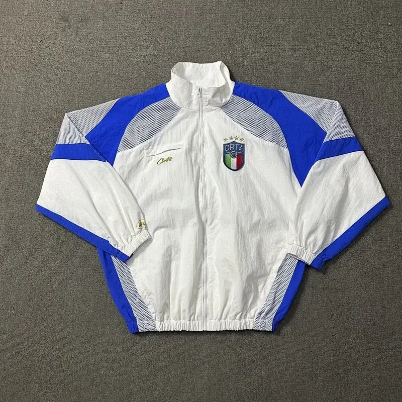 Corta White Blue Mesh Zip - Up Track Jacket