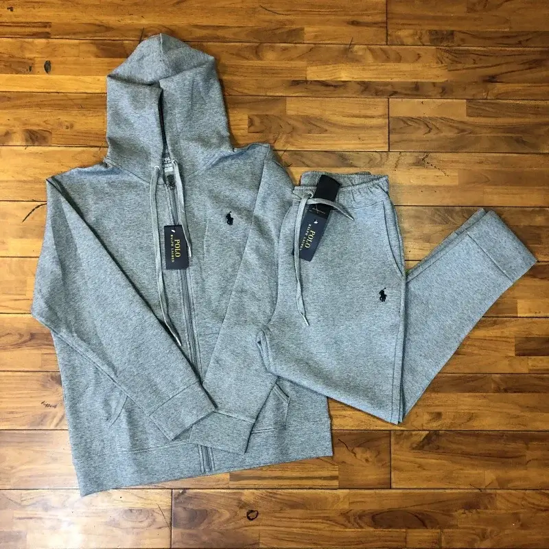 Polo Ralph Lauren  Gray Hooded Zip - Up Sweatshirt & Jogger Pants Set (with Embroidered Logo)