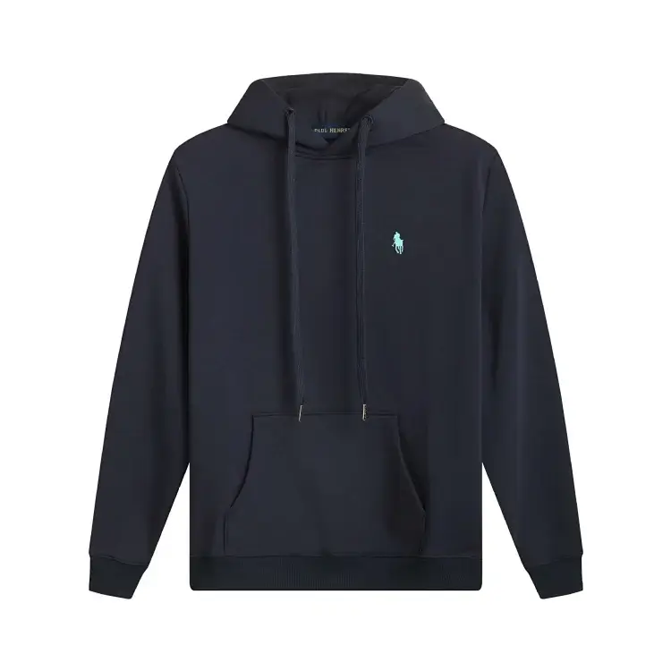 Polo Ralph Lauren Navy Hooded Sweatshirt with Kangaroo Pocket and Turquoise Pony Embroidery