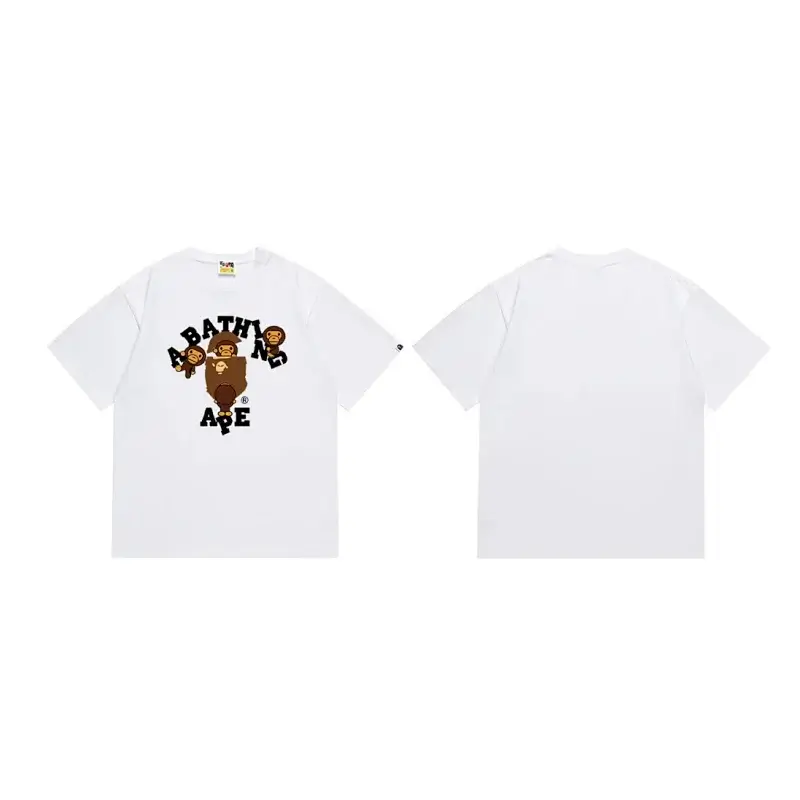 A BATHING APE White T - shirt with Ape Cartoon & Brand Text