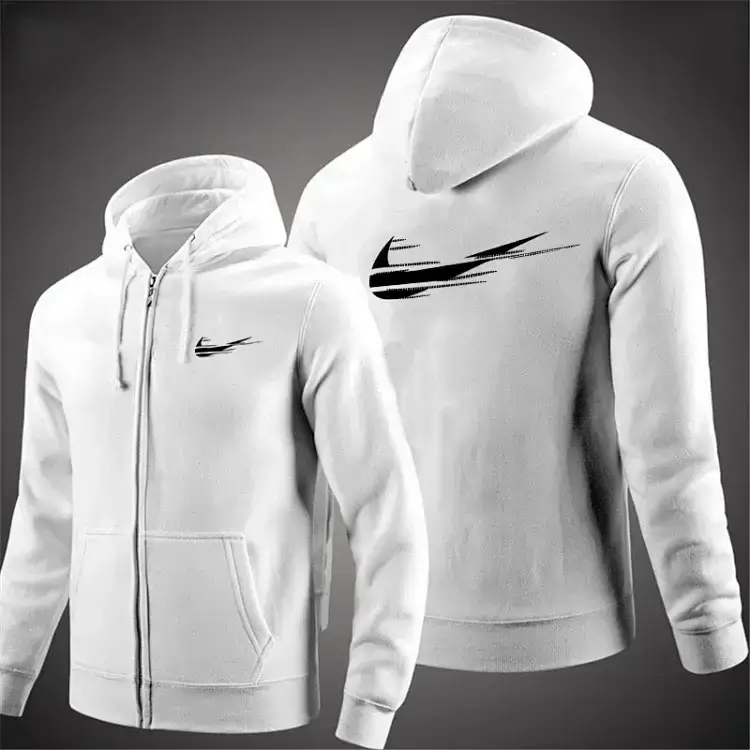 Nike White Zip Hoodie with Black Swoosh