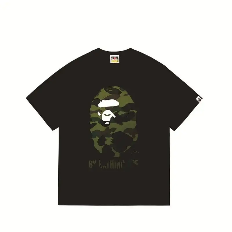 BAPE Black T - Shirt with Back Camouflage Ape Head & "BY BATHING APE" Text