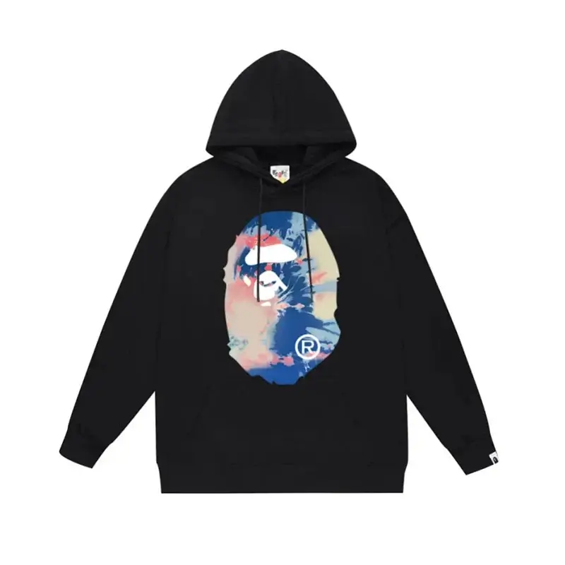 BAPE Black Hoodie with Colorful Ape Head Graphic (R Logo)