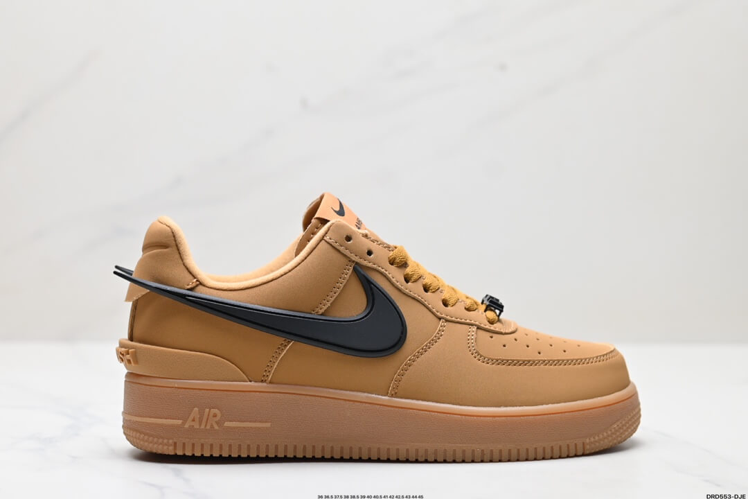 Nike Air Force 1 Wheat Black Swoosh Sneakers