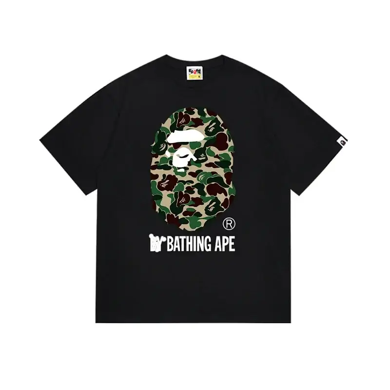 BAPE Black T - Shirt with Camouflage Ape Head & "BATHING APE" Print
