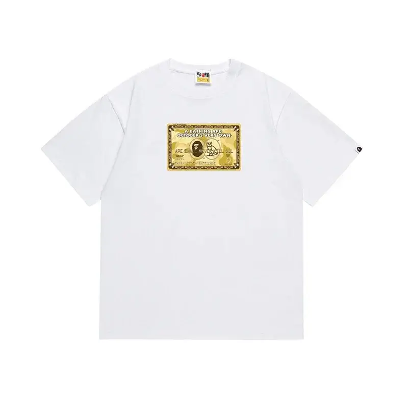 A BATHING APE White T - Shirt with Gold Money Graphic (Ape Head, Owl, Champion Logo)