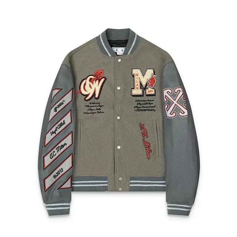 Off-White x AC Milan Leather Sleeve Varsity Jacket