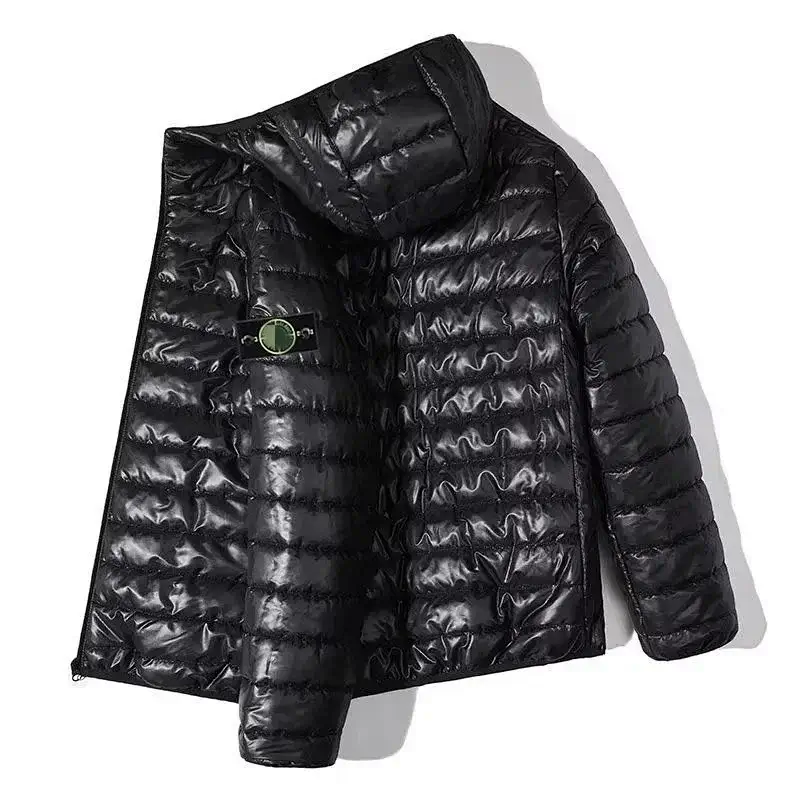 Stone Island Black Hooded Quilted Shiny Lightweight Jacket