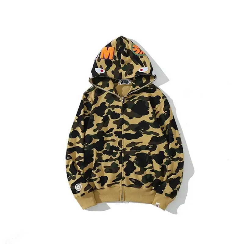 BAPE Khaki Camouflage Zip - Up Hoodie with M Embroidery, Eye Design & Ape Head Details