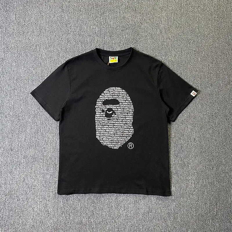 BAPE Black T - Shirt with Text - Filled Ape Head Logo